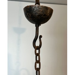 Round Wrought Iron Chandelier 8 Lights Gothic Style France circa 1950