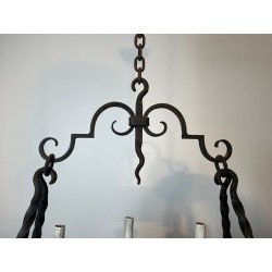 Round Wrought Iron Chandelier 8 Lights Gothic Style France circa 1950