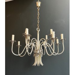 Lustre Métal Argenté 8 Bras Néoclassique Maison Charles France circa 1940
