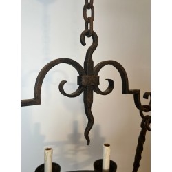 Round Wrought Iron Chandelier 8 Lights Gothic Style France circa 1950
