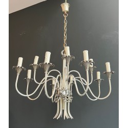 Silvered Metal Chandelier 8 Arms Neoclassical Maison Charles France circa 1940