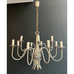 Silvered Metal Chandelier 8 Arms Neoclassical Maison Charles France circa 1940