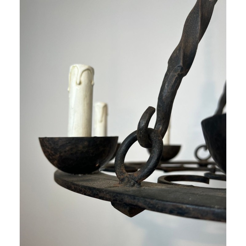 Lustre Rond en Fer Forgé à 8 lumières de Style Gothique