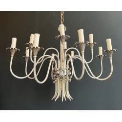 Lustre Métal Argenté 8 Bras Néoclassique Maison Charles France circa 1940