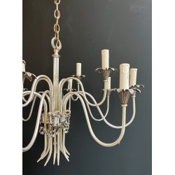Silvered Metal Chandelier 8 Arms Neoclassical Maison Charles France circa 1940