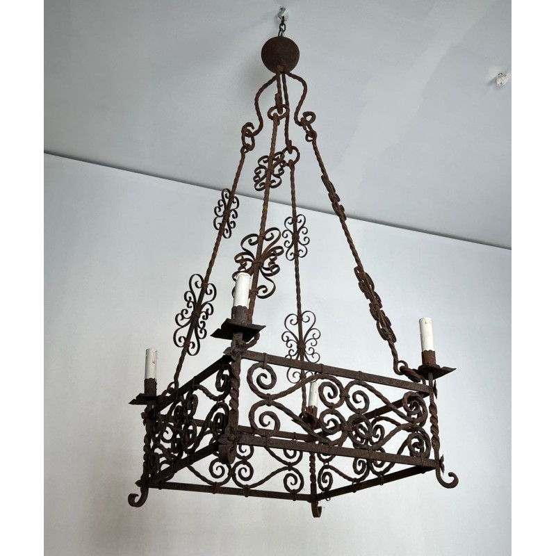 Wrought Iron Chandelier 8 Arms Gothic Revival French circa 1910 | Maison BARROIS