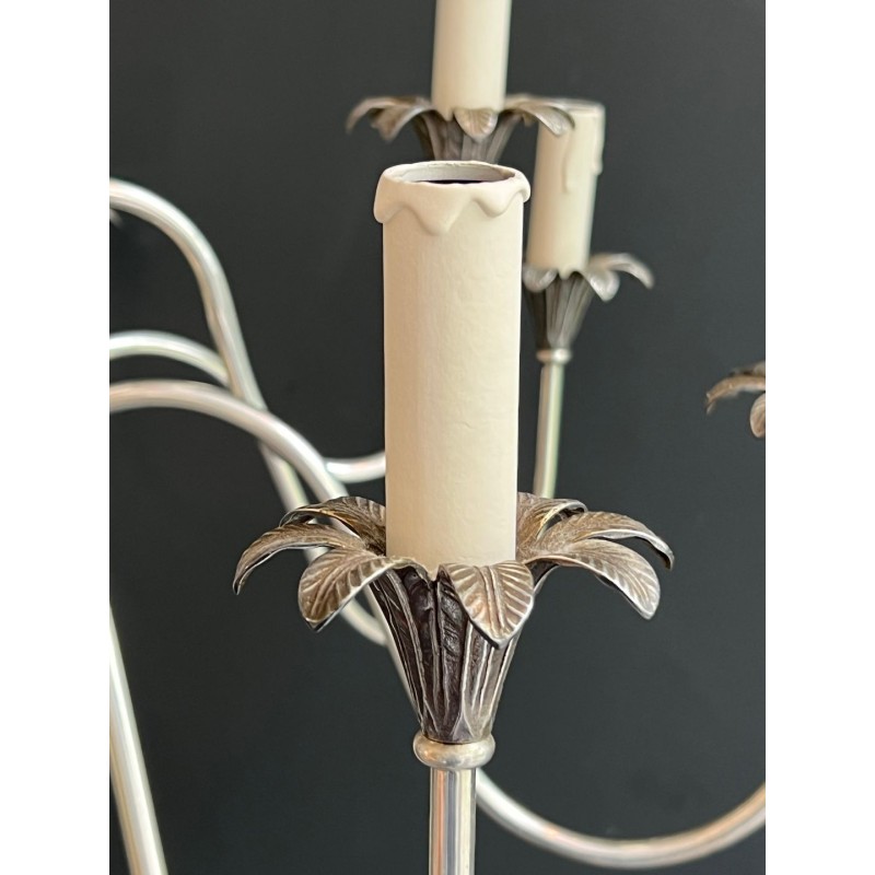 Lustre Métal Argenté 8 Bras Néoclassique Maison Charles France circa 1940