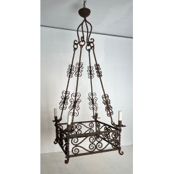 Lustre Fer Forgé 8 Bras Style Gothique Travail Français circa 1910 | Maison BARROIS