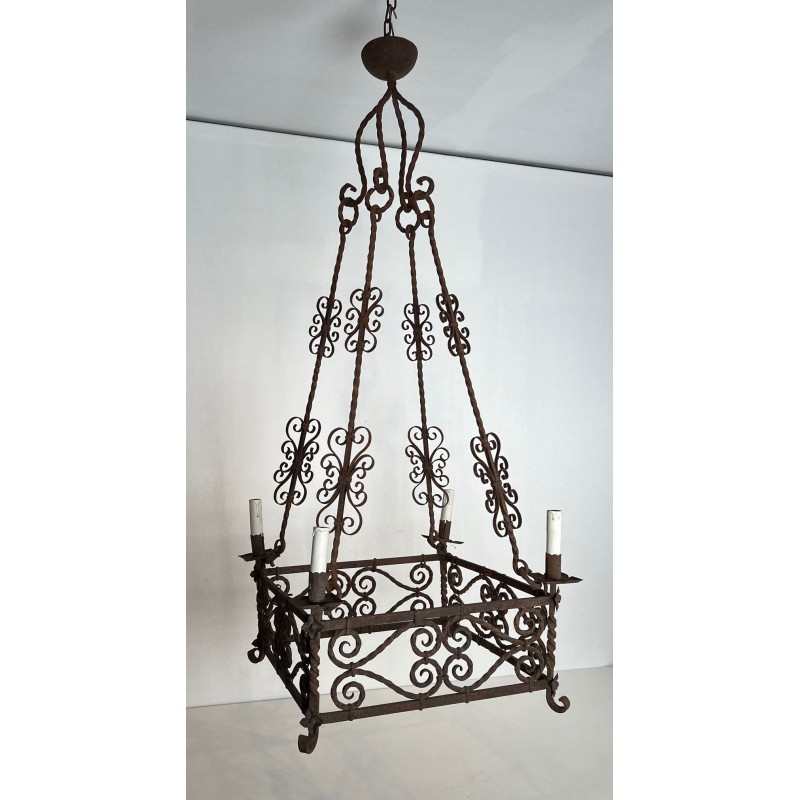 Wrought Iron Chandelier 8 Arms Gothic Revival French circa 1910 | Maison BARROIS