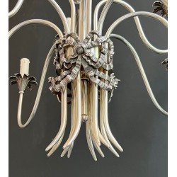 Lustre Métal Argenté 8 Bras Néoclassique Maison Charles France circa 1940