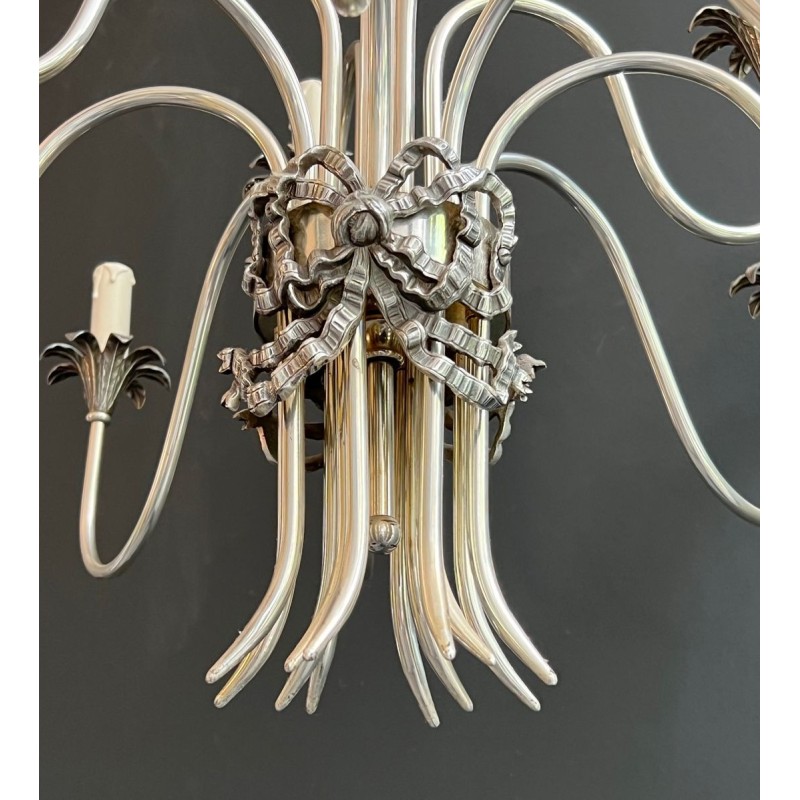 Silvered Metal Chandelier 8 Arms Neoclassical Maison Charles France circa 1940
