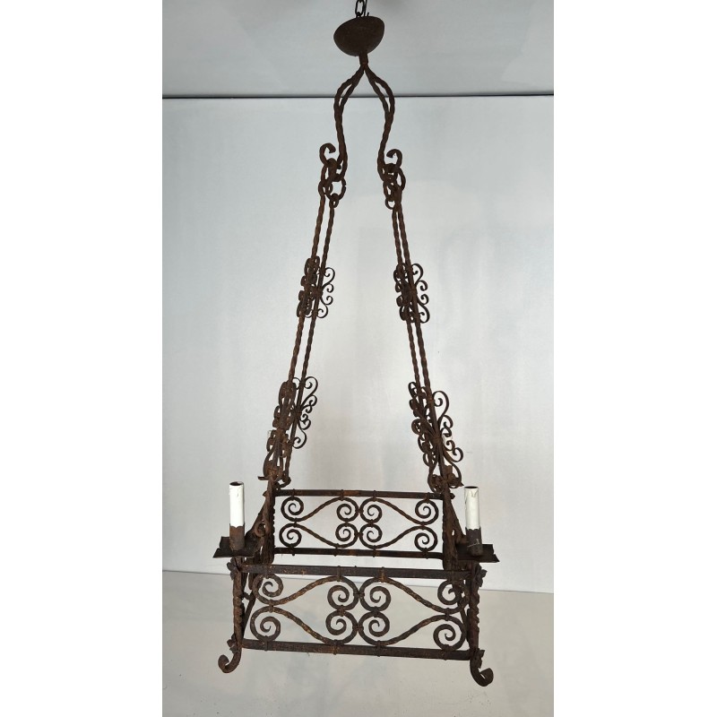 Wrought Iron Chandelier 8 Arms Gothic Revival French circa 1910 | Maison BARROIS