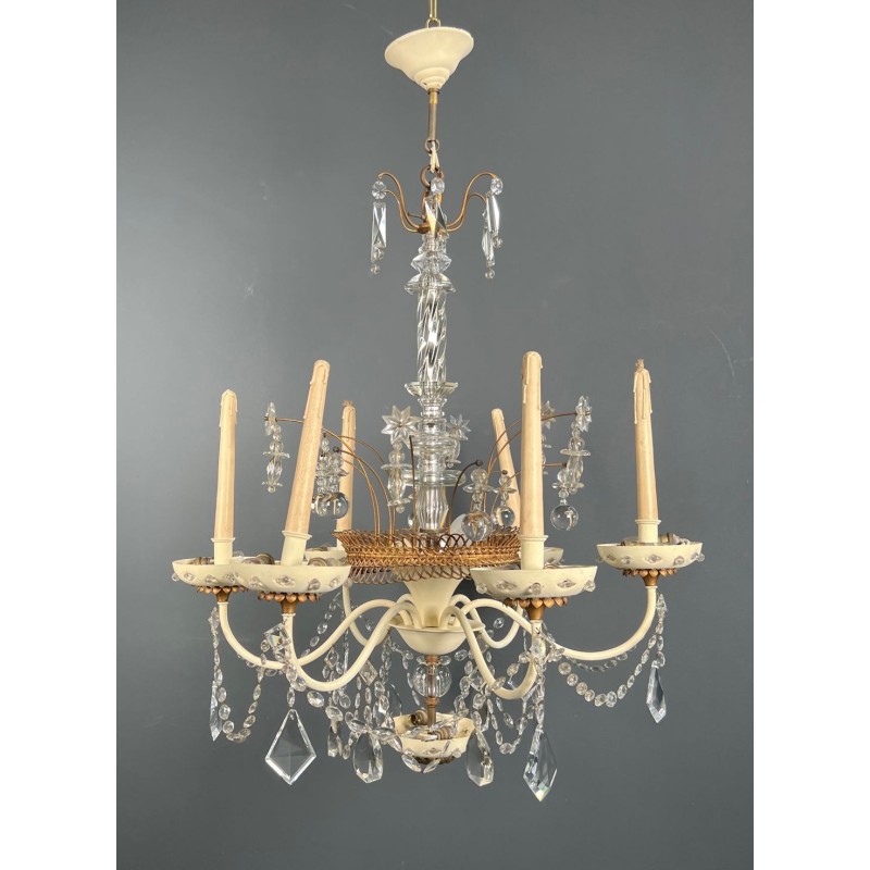 Lustre Art Déco Tôle Laquée Cristaux Étoilés Maison Baguès circa 1940 | Maison BARROIS