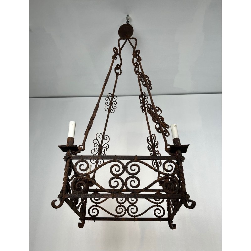 Wrought Iron Chandelier 8 Arms Gothic Revival French circa 1910 | Maison BARROIS