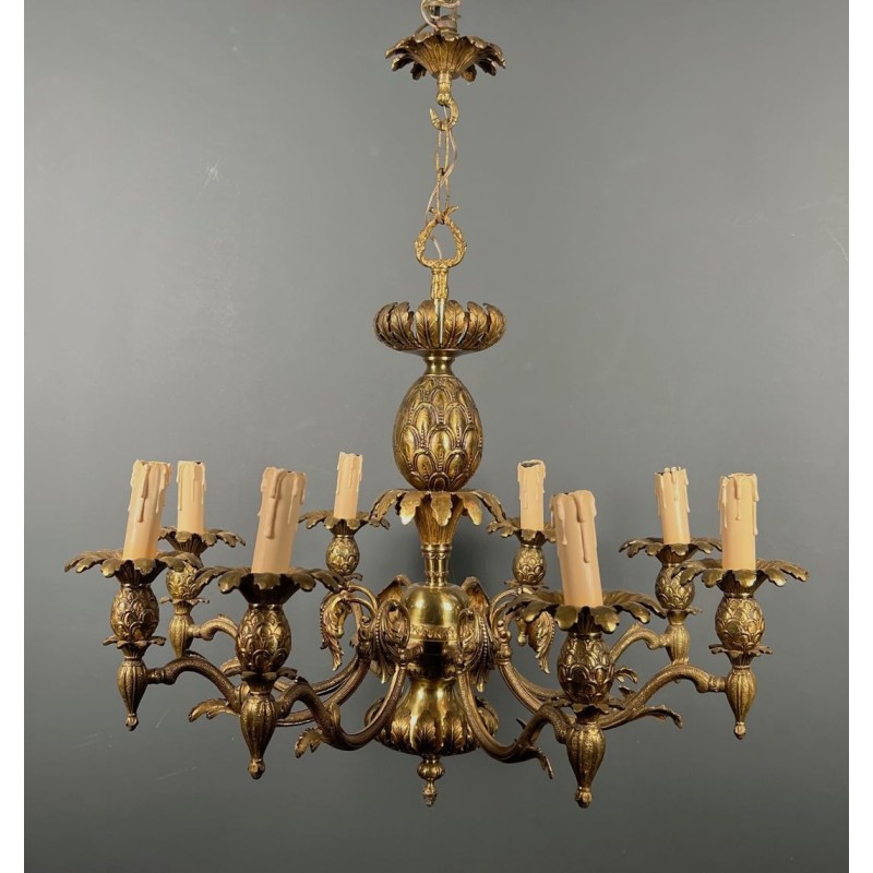 Bronze Pineapple Chandelier 8 Arms Mid-Century French circa 1970 | Maison BARROIS