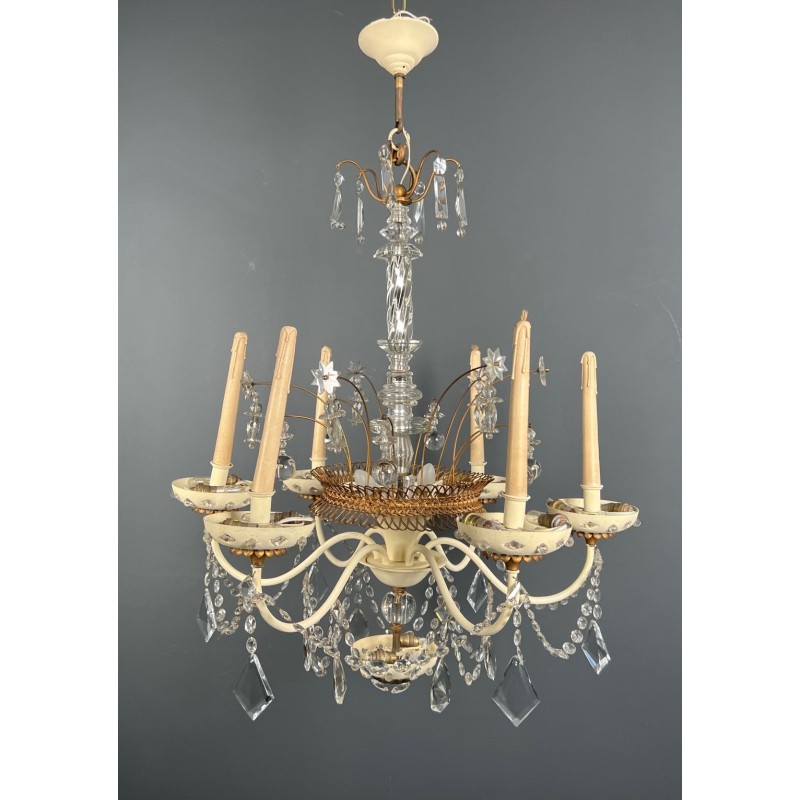 Lustre Art Déco Tôle Laquée Cristaux Étoilés Maison Baguès circa 1940 | Maison BARROIS