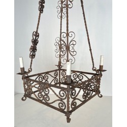 Wrought Iron Chandelier 8 Arms Gothic Revival French circa 1910 | Maison BARROIS