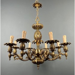 Bronze Pineapple Chandelier 8 Arms Mid-Century French circa 1970 | Maison BARROIS