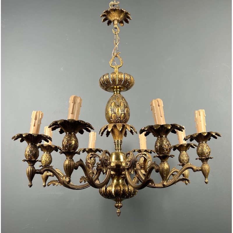 Bronze Pineapple Chandelier 8 Arms Mid-Century French circa 1970 | Maison BARROIS