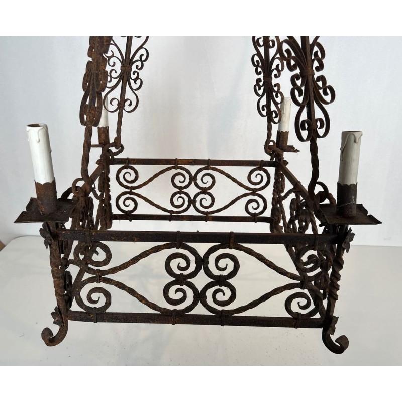 Wrought Iron Chandelier 8 Arms Gothic Revival French circa 1910 | Maison BARROIS