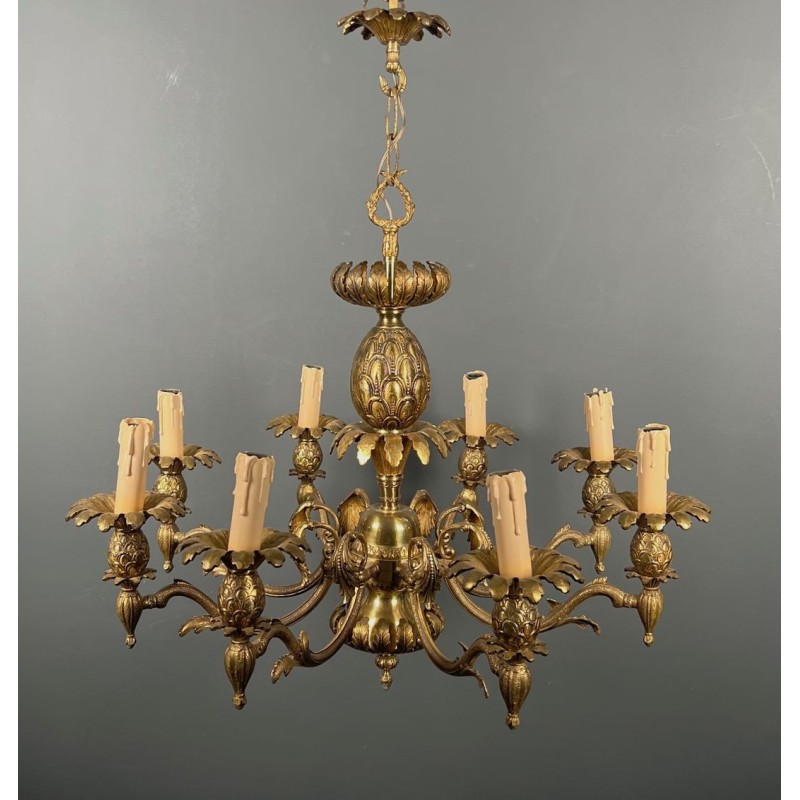 Bronze Pineapple Chandelier 8 Arms Mid-Century French circa 1970 | Maison BARROIS