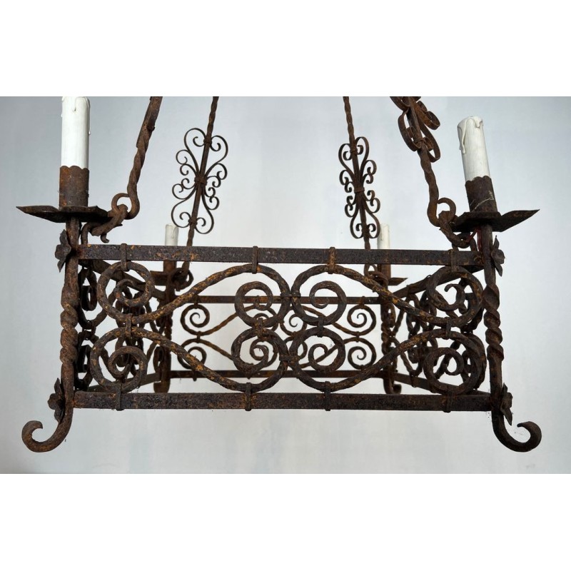 Wrought Iron Chandelier 8 Arms Gothic Revival French circa 1910 | Maison BARROIS