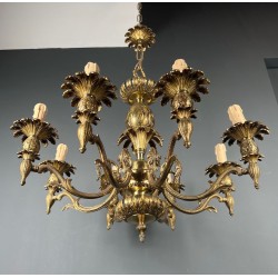 Lustre Bronze Ananas 8 Bras Mid-Century Modern Travail Français circa 1970 | Maison BARROIS