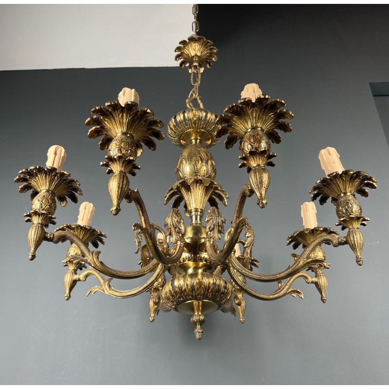 Lustre Bronze Ananas 8 Bras Mid-Century Modern Travail Français circa 1970 | Maison BARROIS