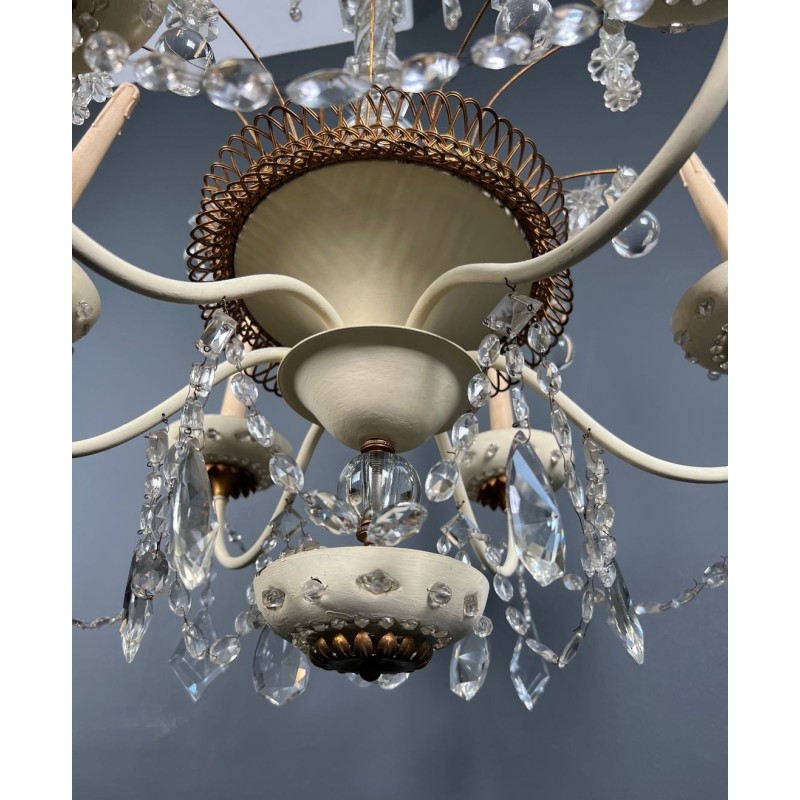 Lustre Art Déco Tôle Laquée Cristaux Étoilés Maison Baguès circa 1940 | Maison BARROIS