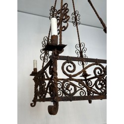 Wrought Iron Chandelier 8 Arms Gothic Revival French circa 1910 | Maison BARROIS