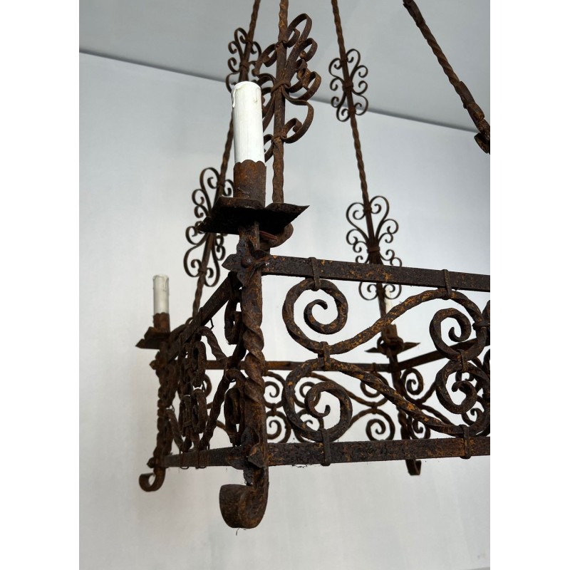 Wrought Iron Chandelier 8 Arms Gothic Revival French circa 1910 | Maison BARROIS
