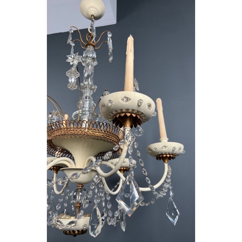 Lustre Art Déco Tôle Laquée Cristaux Étoilés Maison Baguès circa 1940 | Maison BARROIS