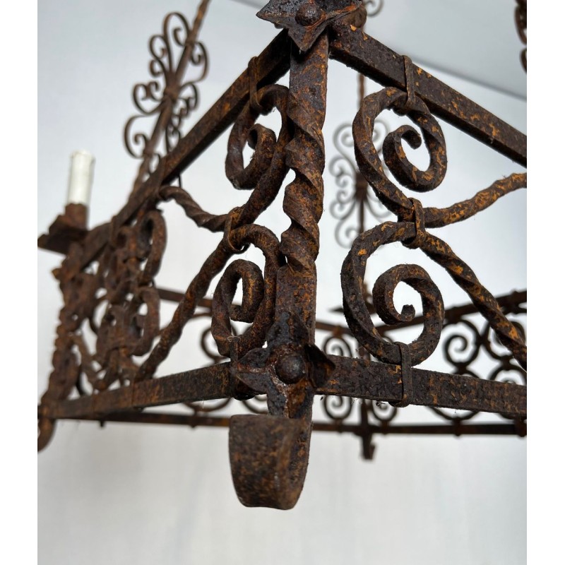 Wrought Iron Chandelier 8 Arms Gothic Revival French circa 1910 | Maison BARROIS