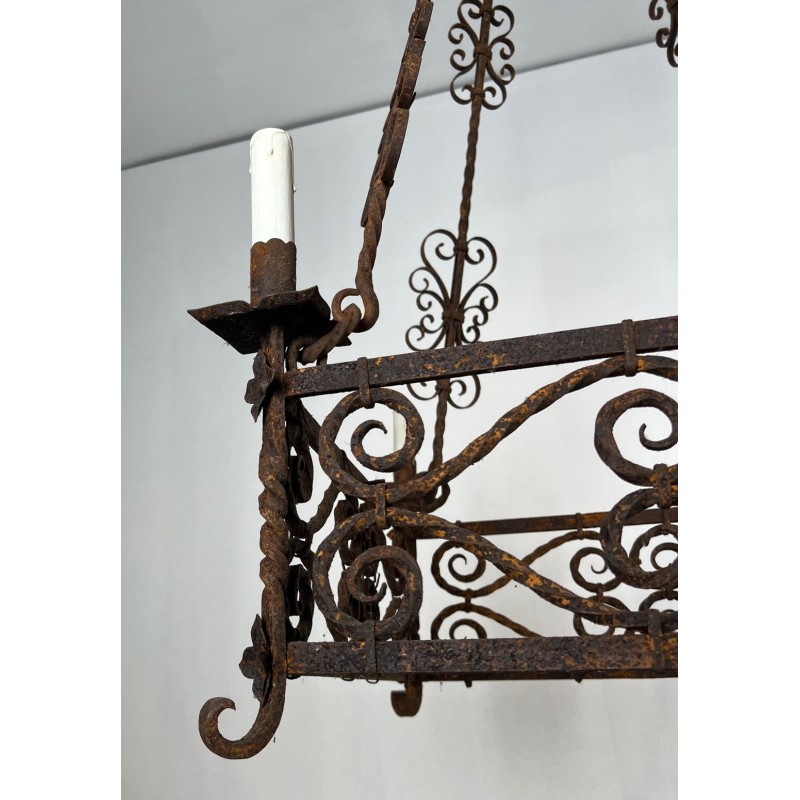 Wrought Iron Chandelier 8 Arms Gothic Revival French circa 1910 | Maison BARROIS
