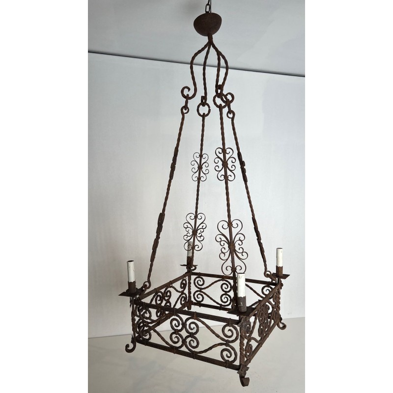 Wrought Iron Chandelier 8 Arms Gothic Revival French circa 1910 | Maison BARROIS