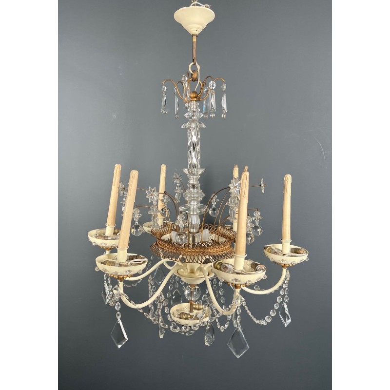 Lustre Art Déco Tôle Laquée Cristaux Étoilés Maison Baguès circa 1940 | Maison BARROIS