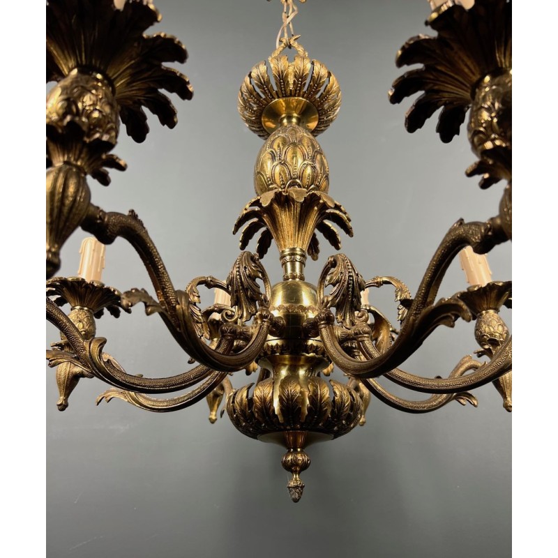 Lustre Bronze Ananas 8 Bras Mid-Century Modern Travail Français circa 1970 | Maison BARROIS