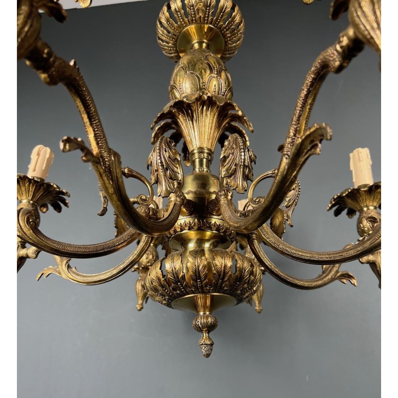 Lustre Bronze Ananas 8 Bras Mid-Century Modern Travail Français circa 1970 | Maison BARROIS