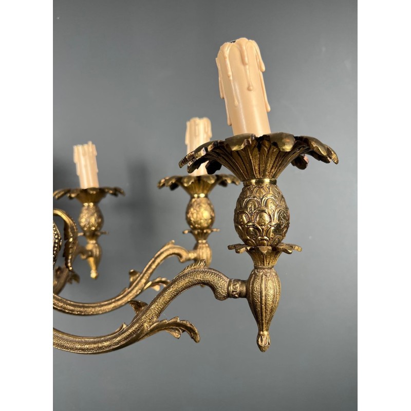 Bronze Pineapple Chandelier 8 Arms Mid-Century French circa 1970 | Maison BARROIS