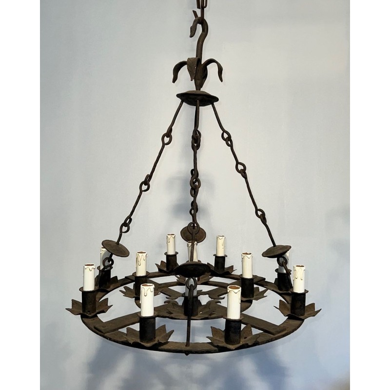 Wrought Iron Chandelier 12 Lights Gothic Style French Work circa 1945 | Maison BARROIS