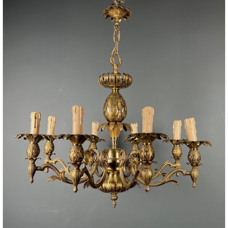 Lustre Bronze Ananas 8 Bras Mid-Century Modern Travail Français circa 1970 | Maison BARROIS