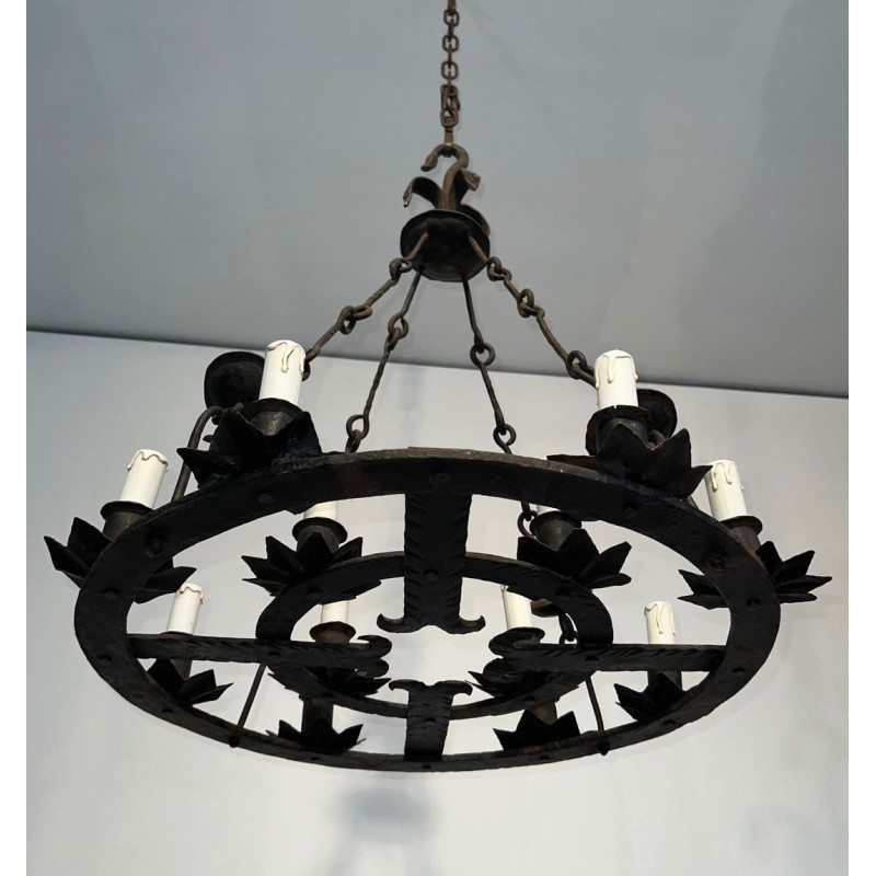 Wrought Iron Chandelier 12 Lights Gothic Style French Work circa 1945 | Maison BARROIS