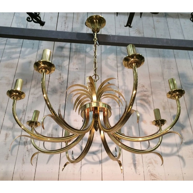 Brushed Gilt Metal Pineapple Chandelier Mid-Century French circa 1970 | Maison BARROIS