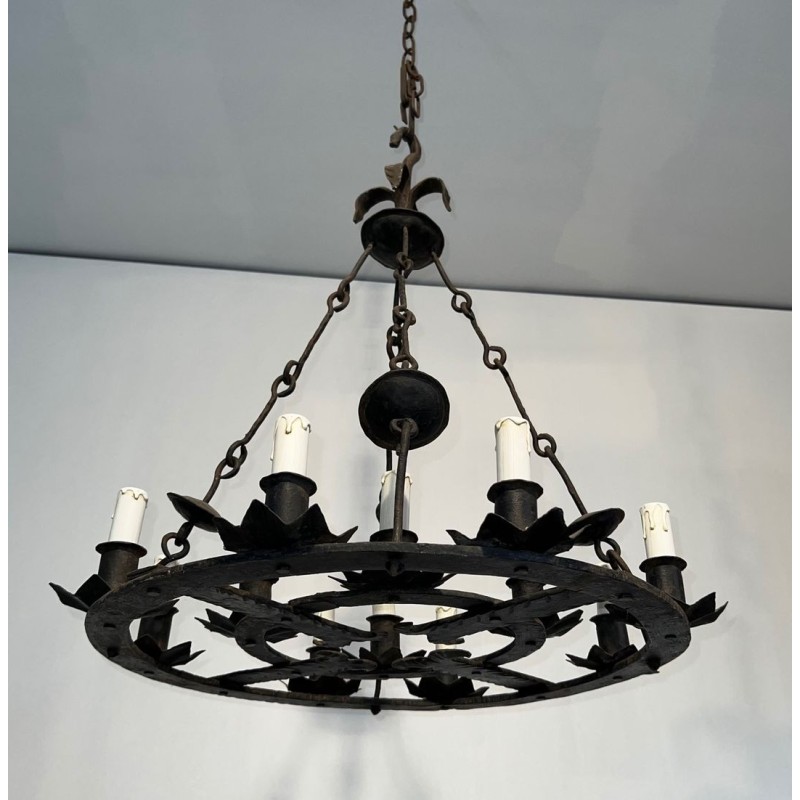 Wrought Iron Chandelier 12 Lights Gothic Style French Work circa 1945 | Maison BARROIS