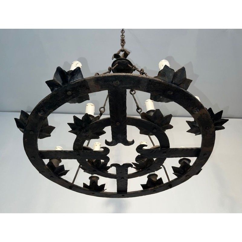 Wrought Iron Chandelier 12 Lights Gothic Style French Work circa 1945 | Maison BARROIS