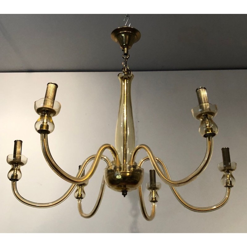 Paire Lustres Cristal Murano Champagne Mid-Century Italien circa 1970 | Maison BARROIS