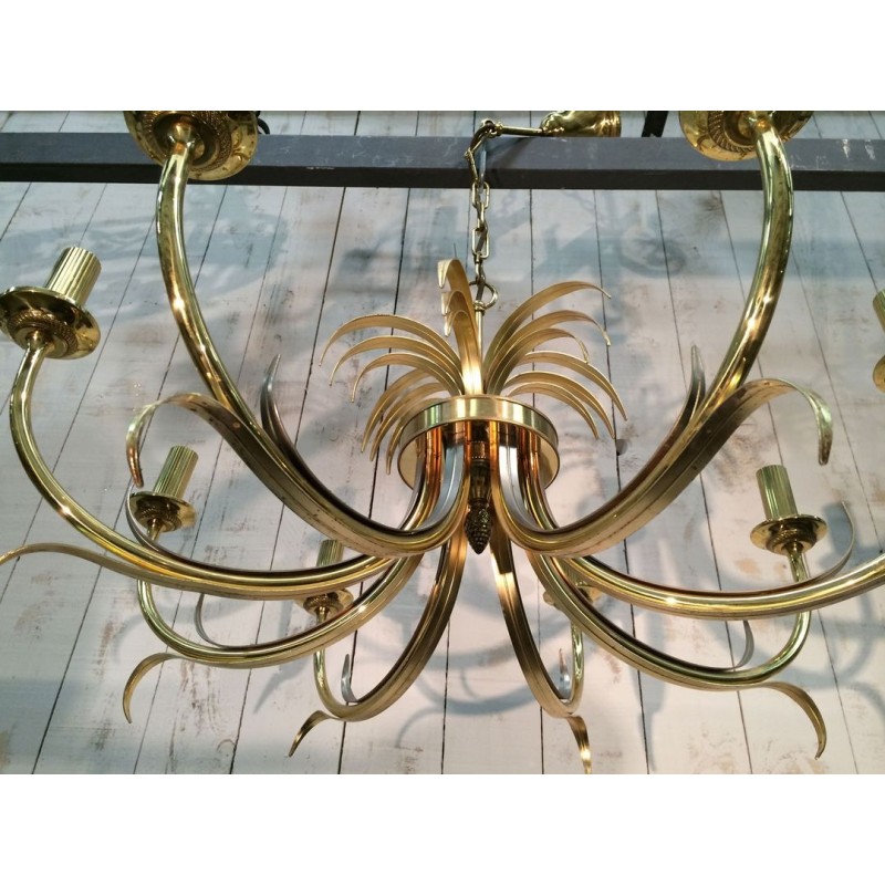 Brushed Gilt Metal Pineapple Chandelier Mid-Century French circa 1970 | Maison BARROIS