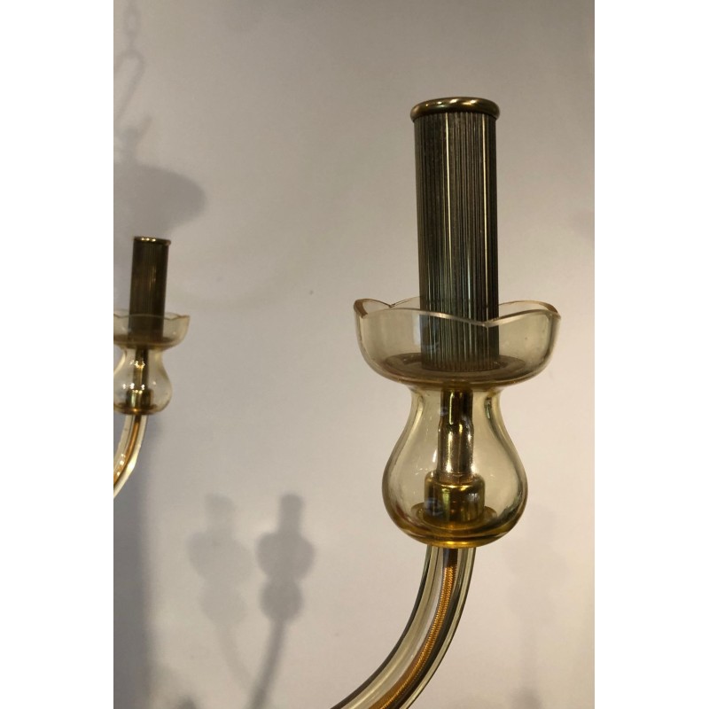 Pair Murano Crystal Chandeliers Champagne Mid-Century Italian circa 1970 | Maison BARROIS