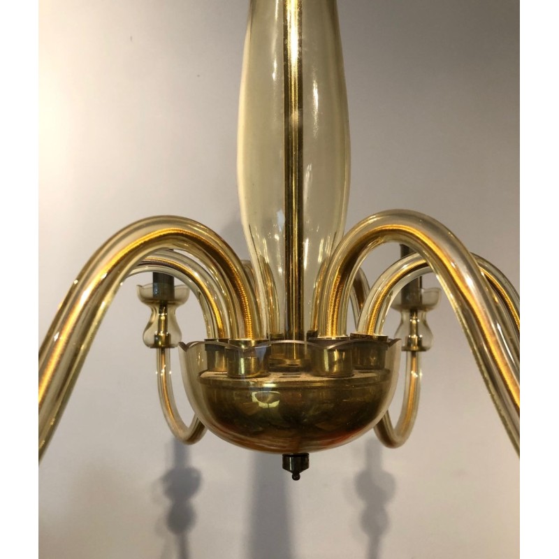 Pair Murano Crystal Chandeliers Champagne Mid-Century Italian circa 1970 | Maison BARROIS