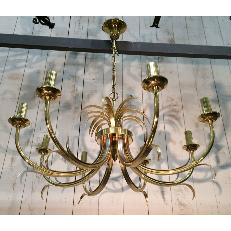 Brushed Gilt Metal Pineapple Chandelier Mid-Century French circa 1970 | Maison BARROIS
